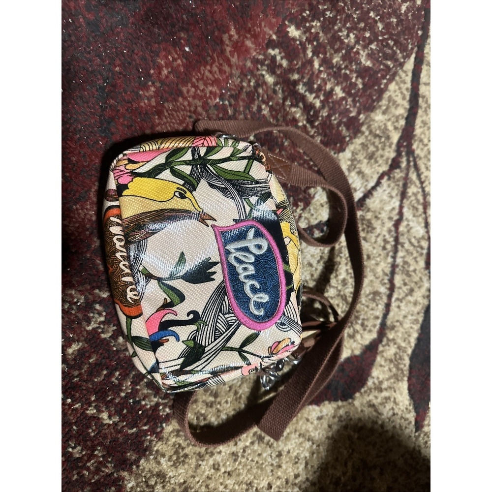 Sakroots Mini Crossbody Bag Purse Coated Canvas Peace Birds Removable Strap